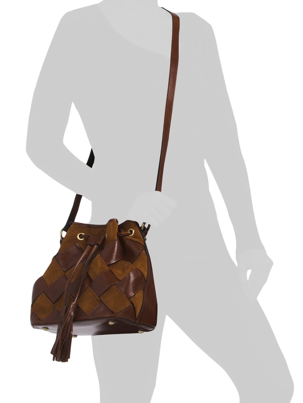 NWT-Patricia Nash-Bellona Bucket Bag-Suede Leather Weave Design-Cognac-$249 - Picture 15 of 15